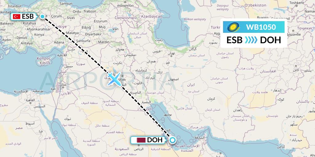 WB1050 RwandAir Flight Map: Ankara to Doha