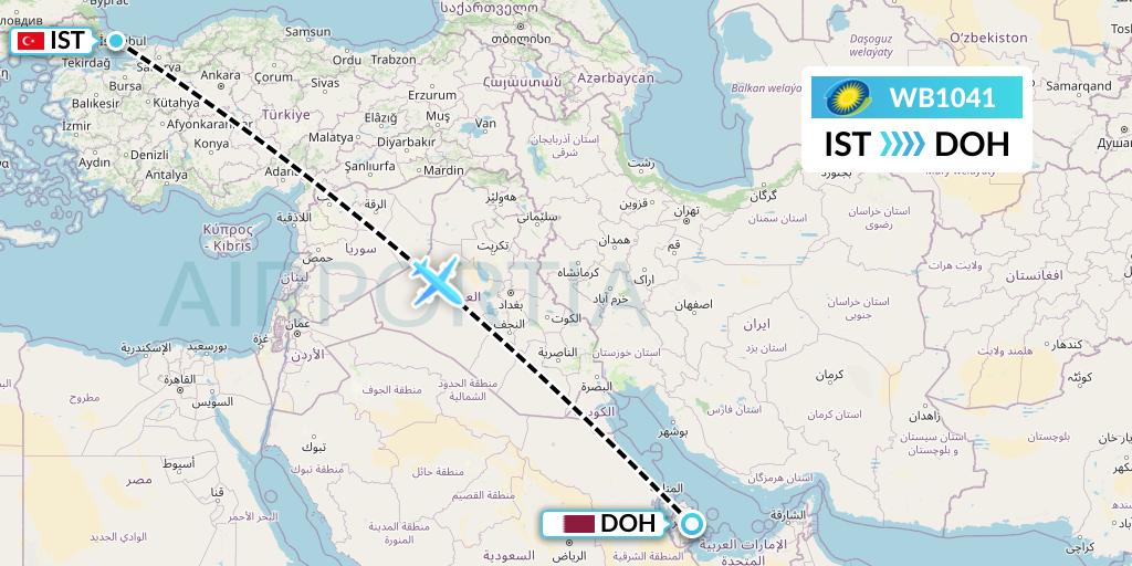 WB1041 RwandAir Flight Map: Istanbul to Doha