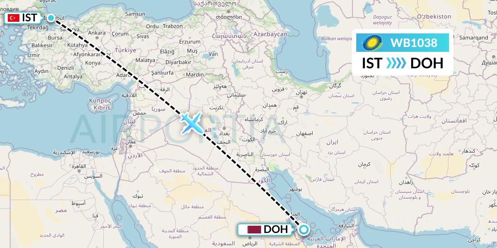 WB1038 RwandAir Flight Map: Istanbul to Doha