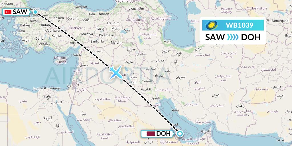WB1039 RwandAir Flight Map: Istanbul to Doha