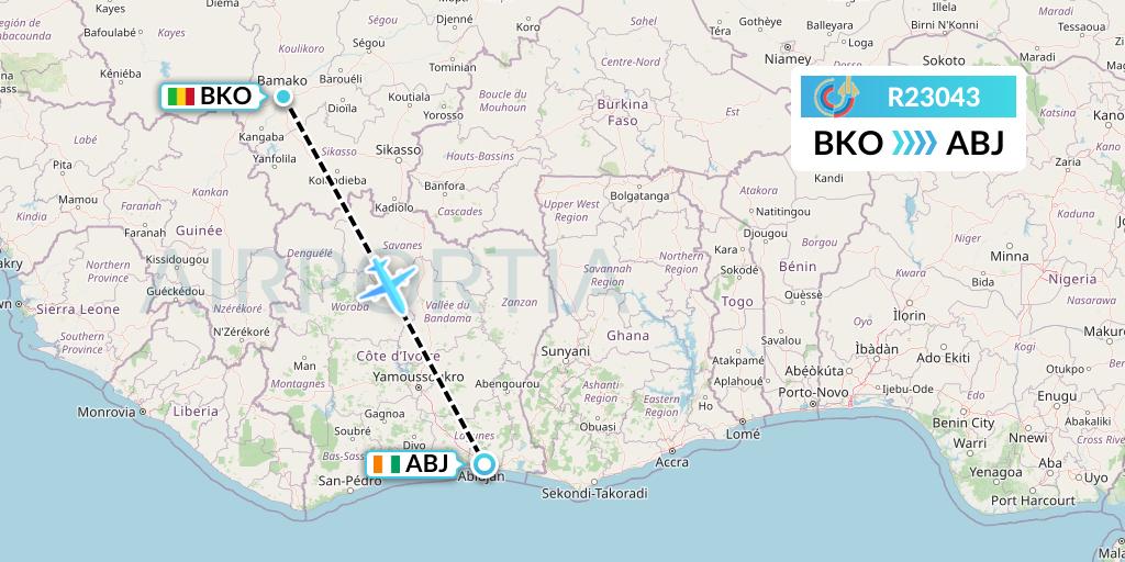 R23043 Groupe Transair Flight Map: Bamako to Abidjan