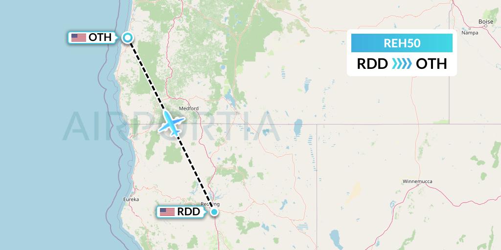 REH50 Reach Air Medical Services Flight Map: Redding to North Bend