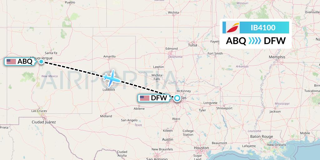 IB4100 Iberia Flight Map: Albuquerque to Dallas
