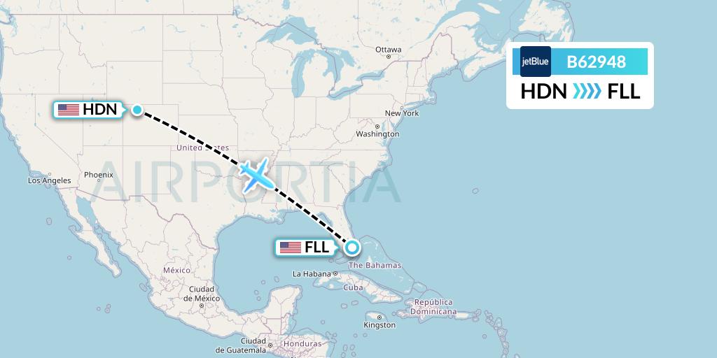 B62948 JetBlue Airways Flight Map: Hayden to Fort Lauderdale