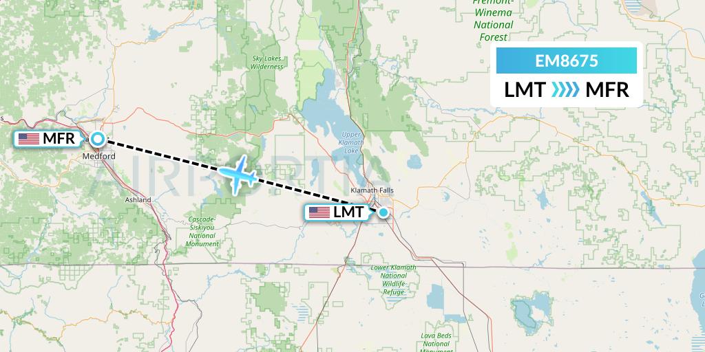 EM8675 Empire Airlines Flight Map: Klamath Falls to Medford