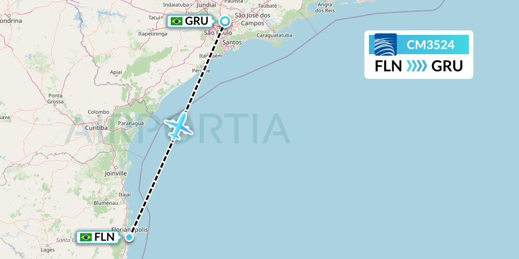 CM3524 Copa Airlines Flight Map: Florianopolis to Sao Paulo