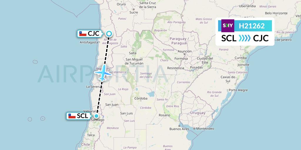 H21262 Sky Airline Flight Map: Santiago to Calama