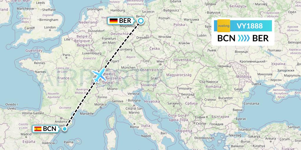 VY1888 Vueling Flight Map: Barcelona to Berlin
