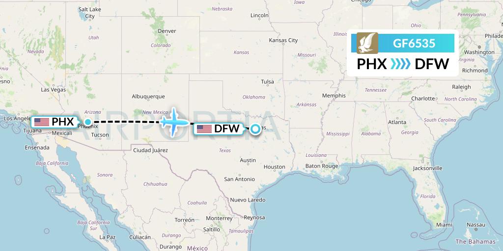 GF6535 Gulf Air Flight Map: Phoenix to Dallas
