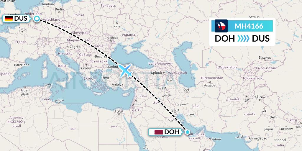 MH4166 Malaysia Airlines Flight Map: Doha to Dusseldorf