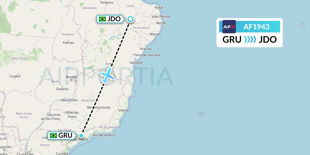 AF1943 Air France Flight Map: Sao Paulo to Juazeiro Do Norte