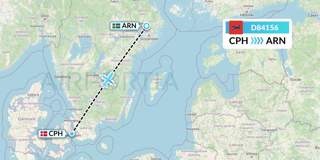 D84156 Norwegian Air International Flight Map: Copenhagen to Stockholm