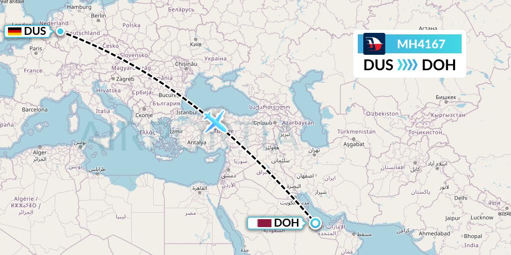 MH4167 Malaysia Airlines Flight Map: Dusseldorf to Doha