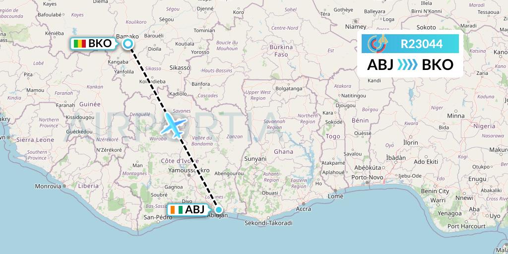 R23044 Groupe Transair Flight Map: Abidjan to Bamako