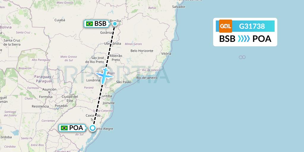 G31738 GOL Transportes Aeros Flight Map: Brasilia to Porto Alegre