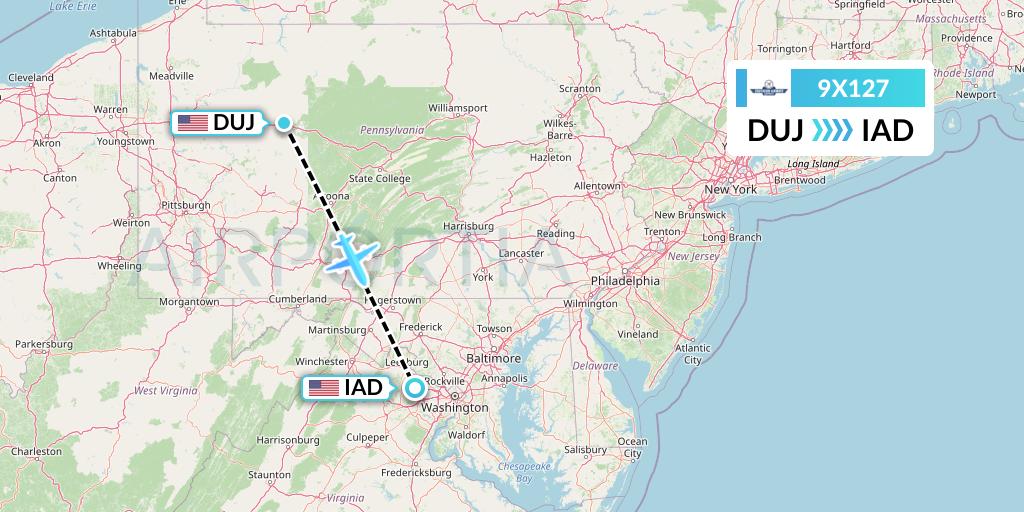 9X127 Southern Airways Express Flight Map: Dubois to Washington
