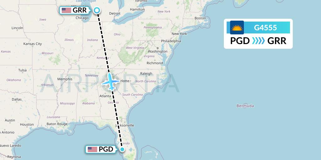 G4555 Allegiant Air Flight Map: Punta Gorda to Grand Rapids