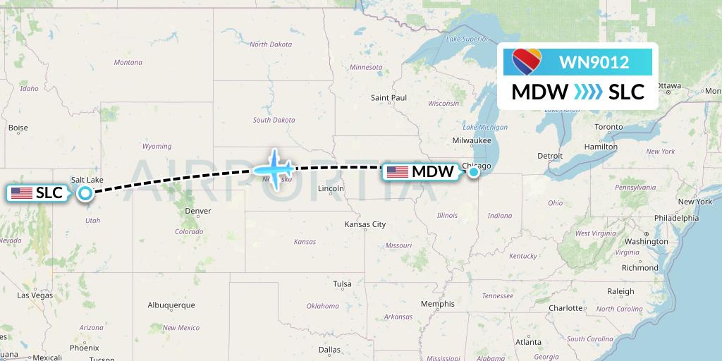 WN9012 Southwest Airlines Flight Map: Chicago to Salt Lake City