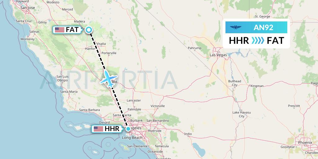 AN92 Advanced Air Flight Map: Hawthorne to Fresno