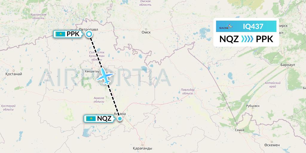 IQ437 Qazaq Air Flight Map: Astana to Petropavlosk
