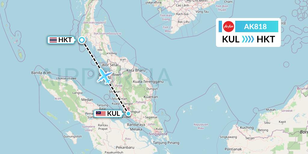 AK818 AirAsia Flight Map: Kuala Lumpur to Phuket