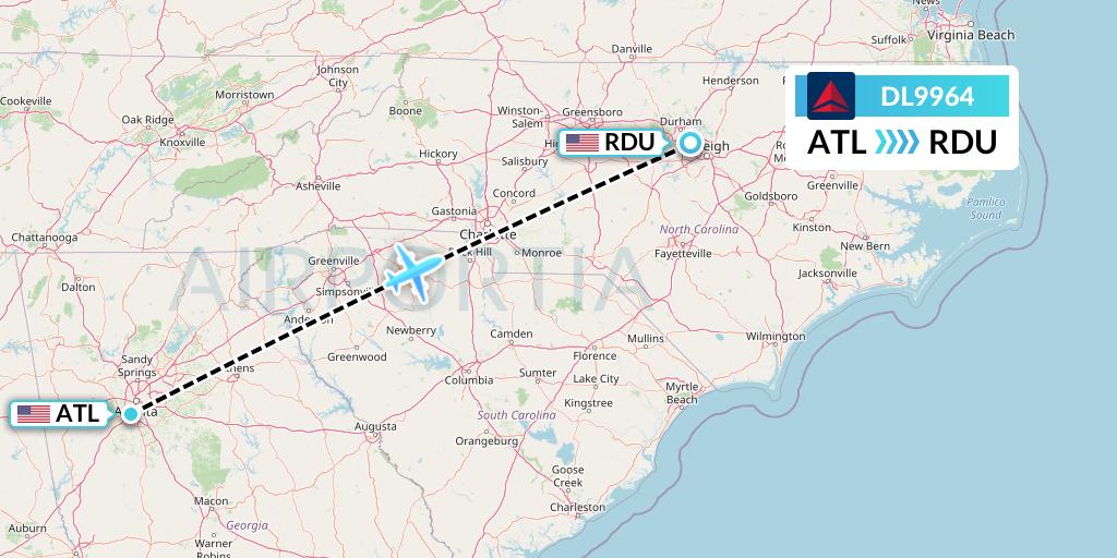 DL9964 Delta Air Lines Flight Map: Atlanta to Raleigh-Durham