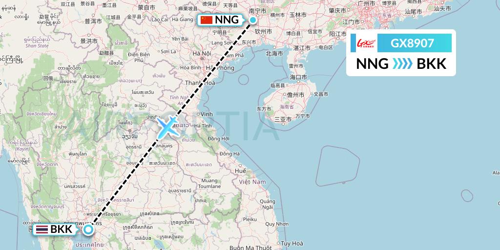 GX8907 GX Airlines Flight Map: Nanning to Bangkok