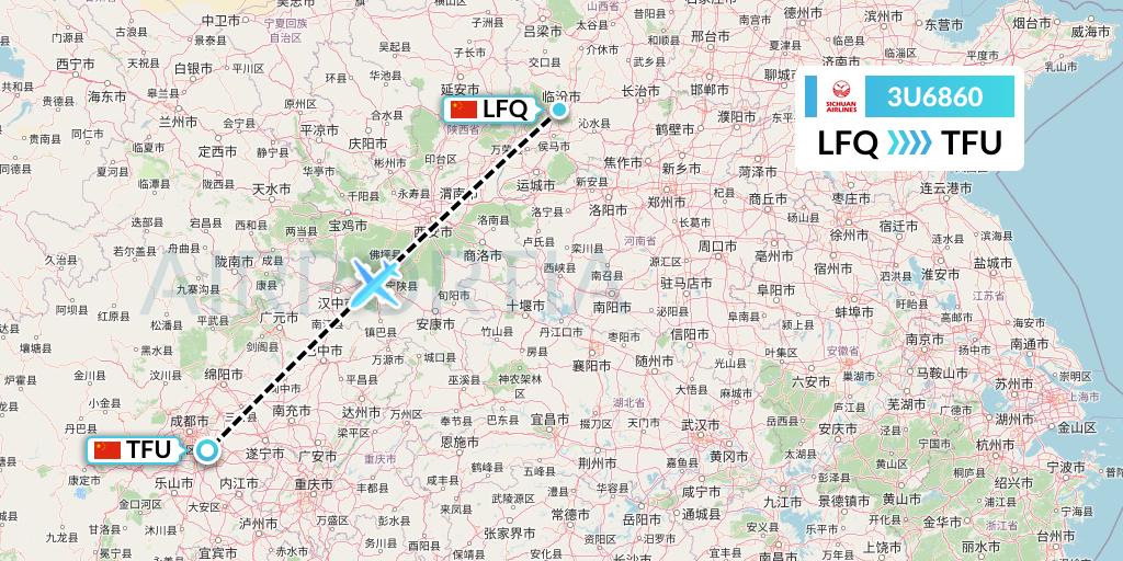 3U6860 Sichuan Airlines Flight Map: Yulin to Chengdu