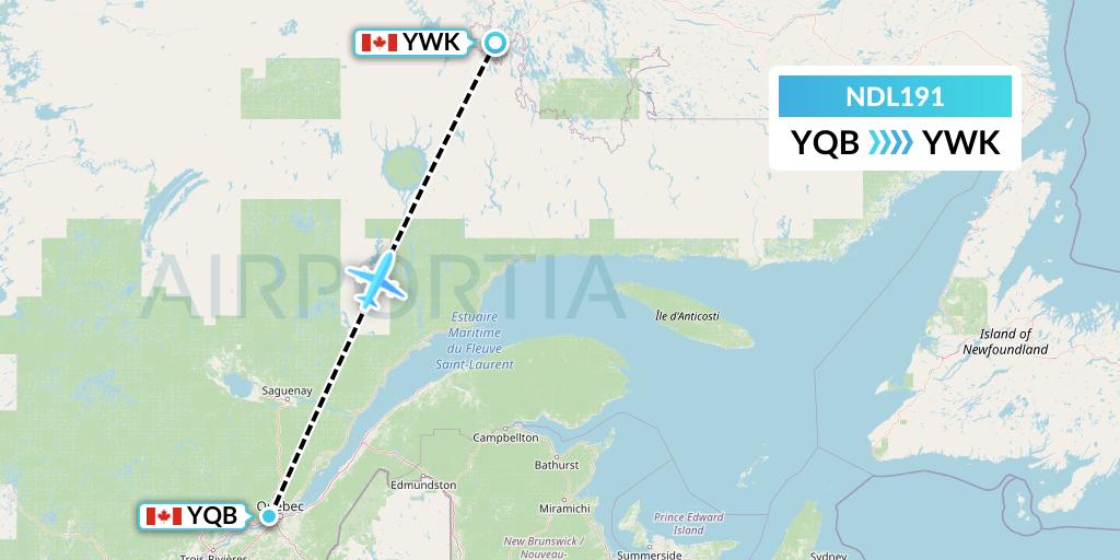 NDL191 Chrono Aviation Flight Map: Quebec to Wabush