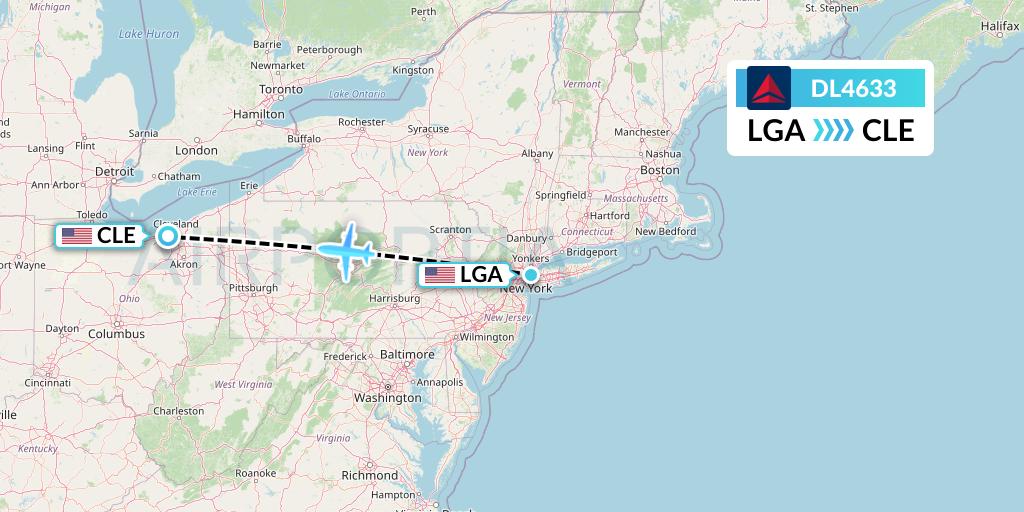 DL4633 Delta Air Lines Flight Map: New York to Cleveland