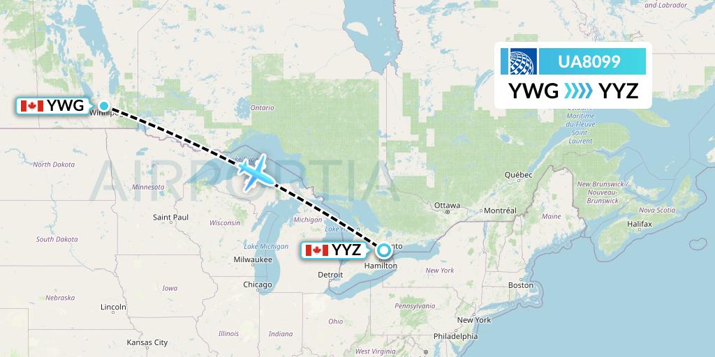 UA8099 United Airlines Flight Map: Winnipeg to Toronto