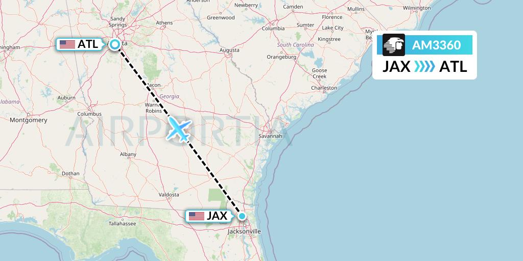 AM3360 Aeromexico Flight Map: Jacksonville to Atlanta