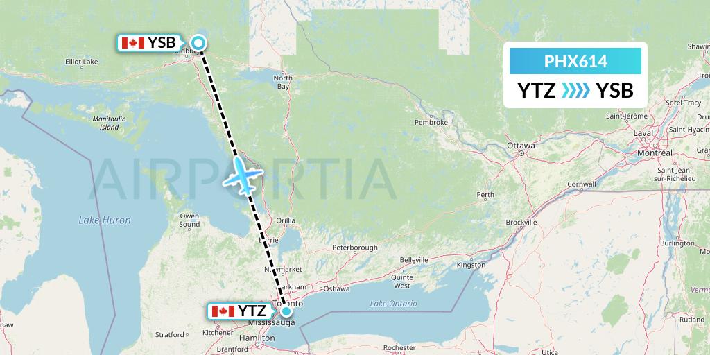 PHX614 SkyCare Flight Map: Toronto to Sudbury