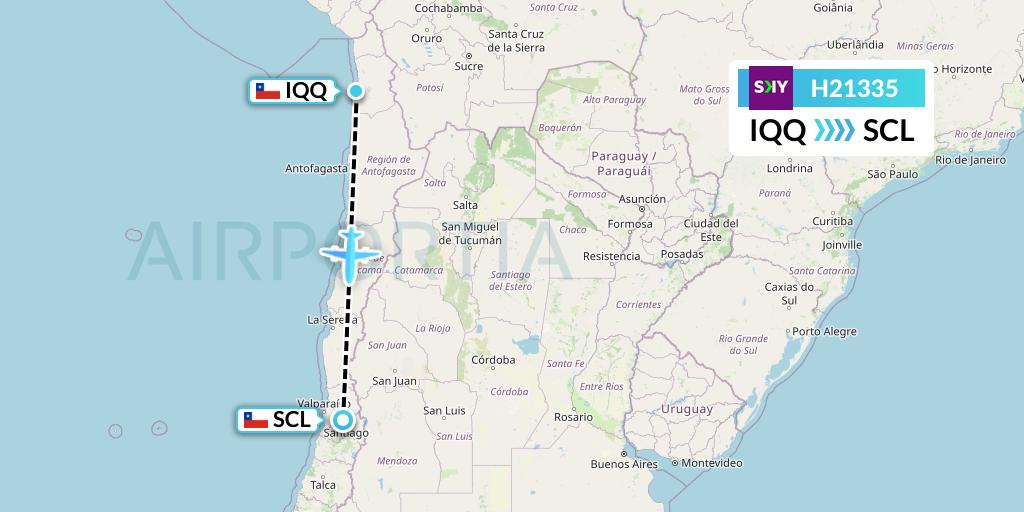 H21335 Sky Airline Flight Map: Iquique to Santiago