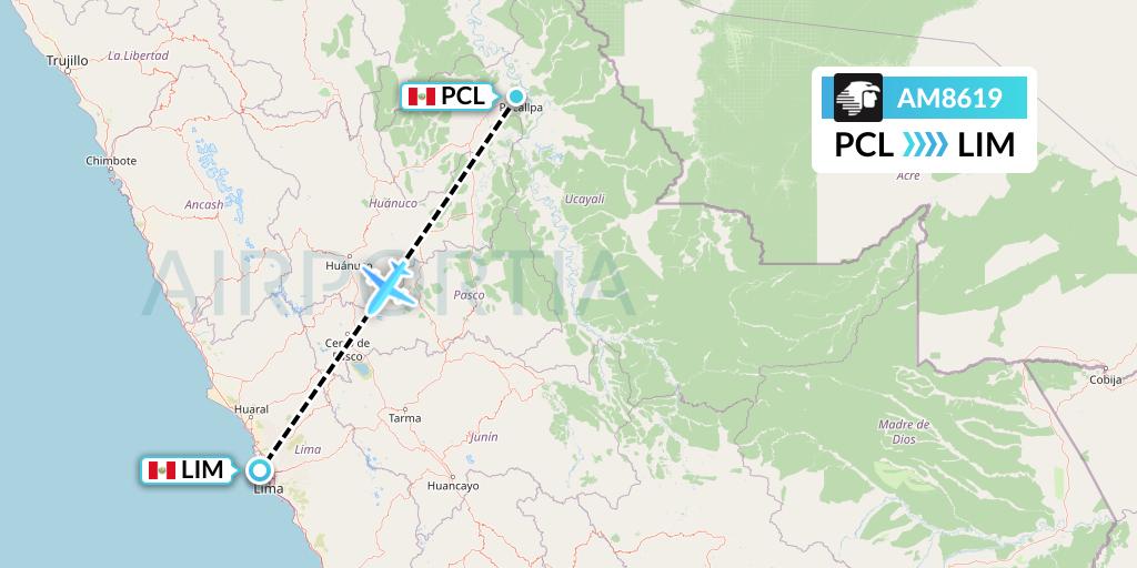 AM8619 Aeromexico Flight Map: Pucallpa to Lima