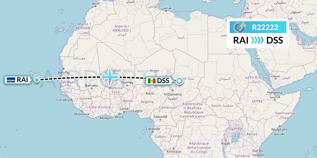 R22222 Groupe Transair Flight Map: Praia to Dakar