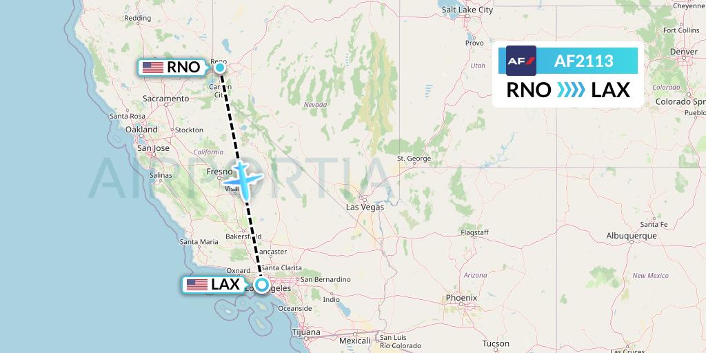 AF2113 Air France Flight Map: Reno to Los Angeles