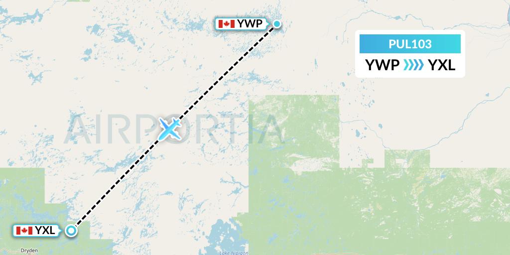 PUL103 Ornge Air Flight Map: Webequie to Sioux Lookout