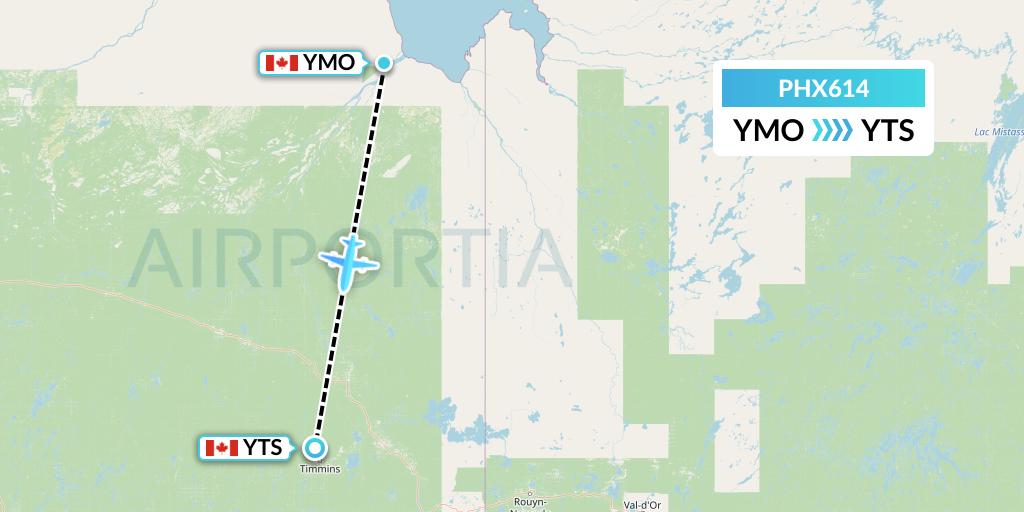 PHX614 SkyCare Flight Map: Moosonee to Timmins