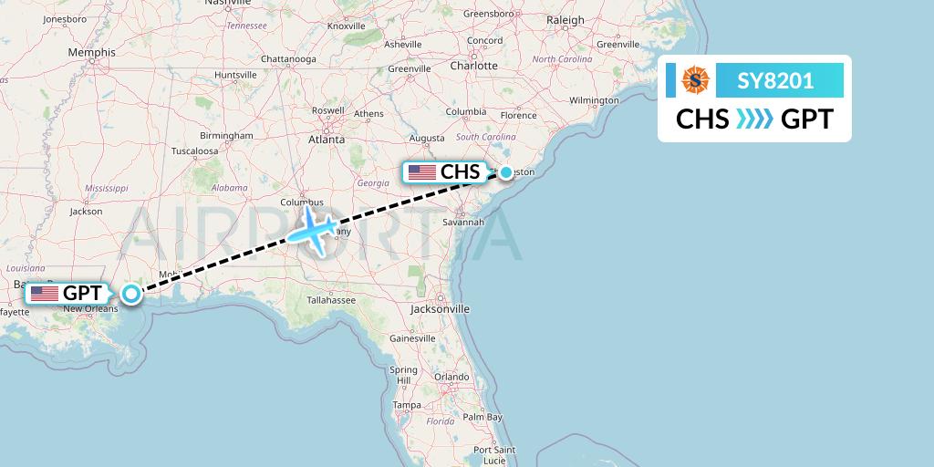 SY8201 Sun Country Airlines Flight Map: Charleston to Gulfport