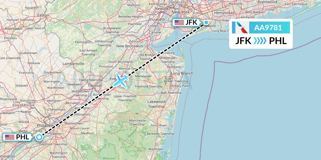 AA9781 American Airlines Flight Map: New York to Philadelphia