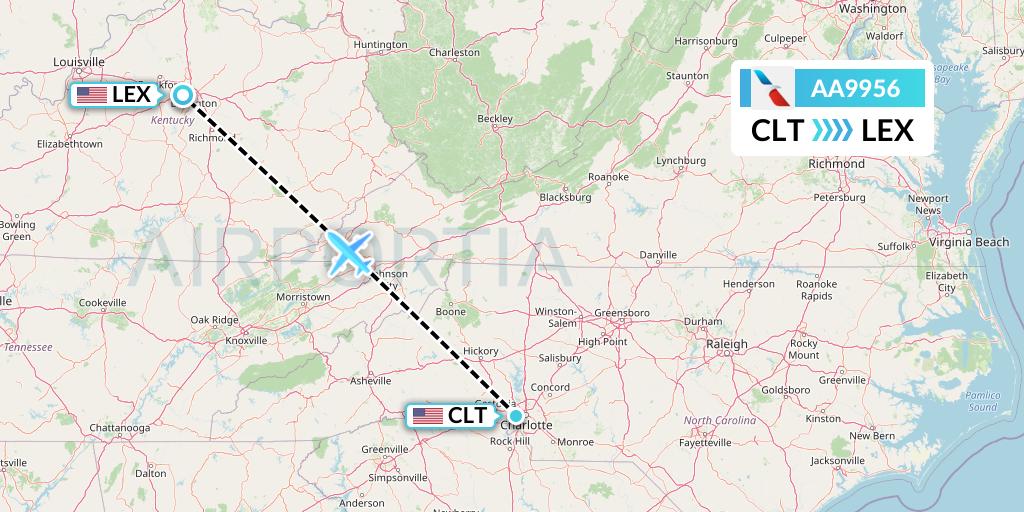 AA9956 American Airlines Flight Map: Charlotte to Lexington
