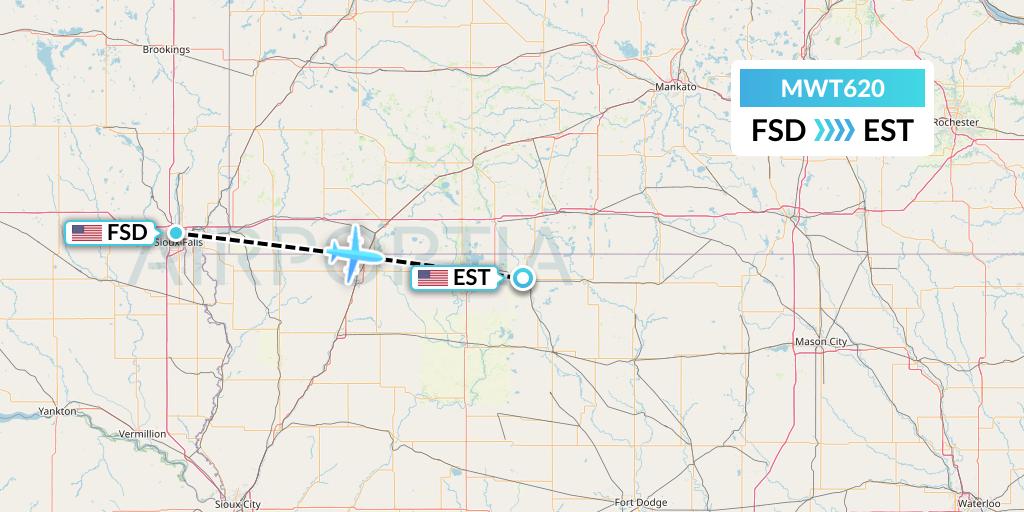 MWT620 Midwest Aviation Division Flight Map: Sioux Falls to Estherville