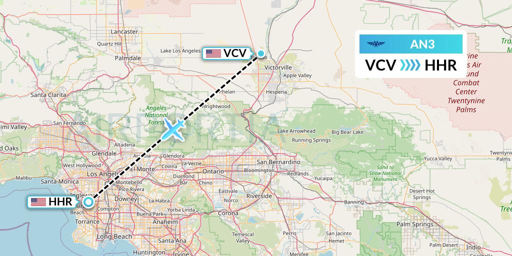 AN3 Advanced Air Flight Map: Victorville to Hawthorne