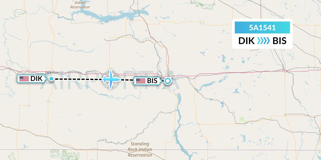 5A1541 Alpine Air Express Flight Map: Dickinson to Bismarck