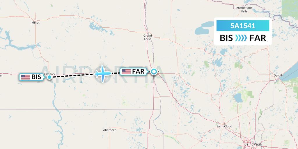 5A1541 Alpine Air Express Flight Map: Bismarck to Fargo