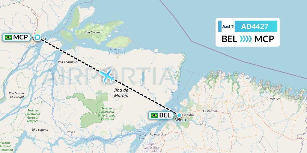 AD4427 Azul Brazilian Airlines Flight Map: Belem to Macapa