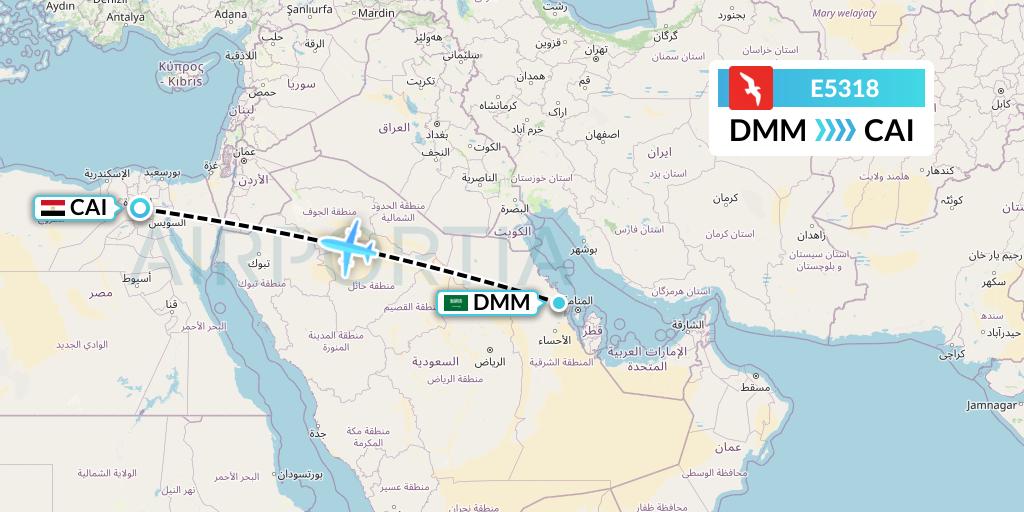 E5318 Air Arabia Egypt Flight Map: Dammam to Cairo