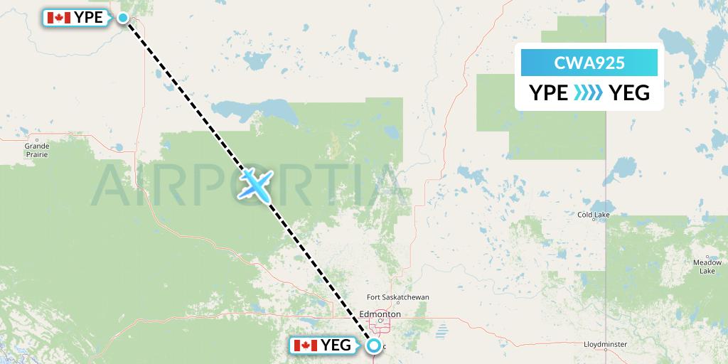 CWA925 Can West Corporate Air Charters Ltd. Flight Map: Peace River to Edmonton