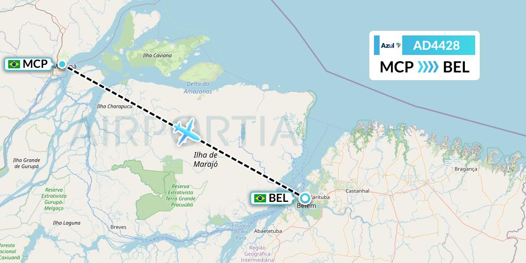 AD4428 Azul Brazilian Airlines Flight Map: Macapa to Belem